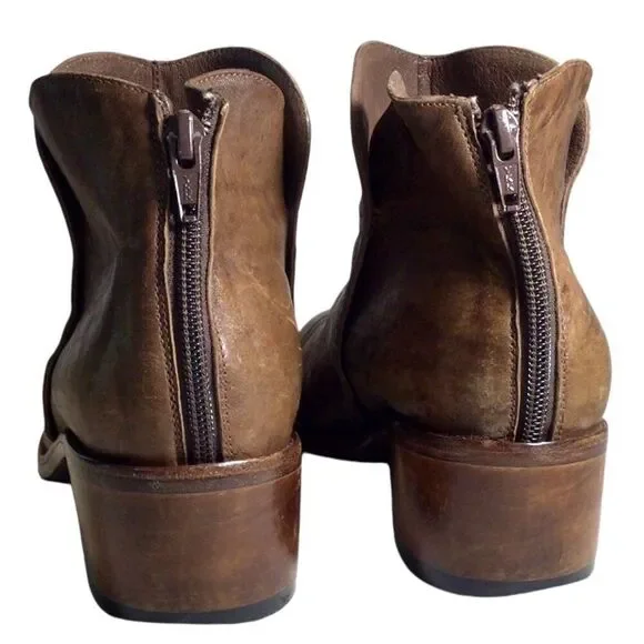 Salpy Riley Handmade USA Heeled Ankle Boot 10 Olive Distressed Back Zip Bootie - Picture 6 of 7